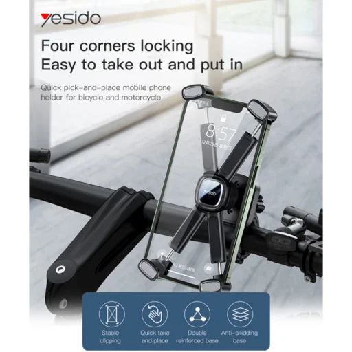 Bicikli/Motorkerékpár - Fekete Yesido - Bike Holder (C191), Többirányú állíthatóság, 4.5-6.8" - 3