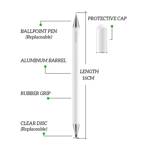 Yesido Stylus Pen (ST04) - Pasívny, Hliníková zliatina, Android, iOS, Microsoft - Biely - 5