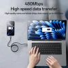 Yesido USB to Type-C adatkábellel (CA135C) - Gyors töltés, QC18W, 3A, 480Mbps, CarPlay kompatibilis, cink ötvözet, 1.2m - Fekete thumbnail