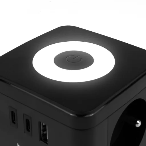 Huslog LED elosztó kocka fekete USB-A, USB-C portokkal - 13
