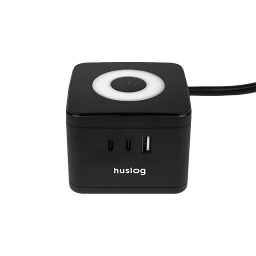 Huslog LED elosztó kocka fekete USB-A, USB-C portokkal - 5