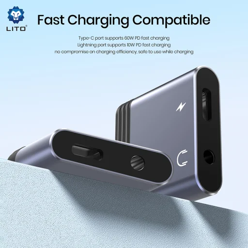 Lito - Audio Adapter (LA04T) - Type-C Jack 3.5mm-re, Type-C, Támogatott hívások, Gyors töltés, Hangerőszabályzás, 60W - Fekete - 2
