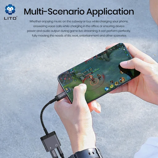 Lito - Audio Adapter (LA04T) - Type-C Jack 3.5mm-re, Type-C, Támogatott hívások, Gyors töltés, Hangerőszabályzás, 60W - Fekete - 4