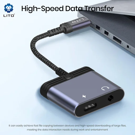 Lito - Audio Adapter (LA04T) - Type-C Jack 3.5mm-re, Type-C, Támogatott hívások, Gyors töltés, Hangerőszabályzás, 60W - Fekete - 3