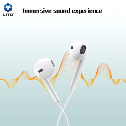 Lito Vezetékes fülhallgató (LF01T) - Type-C, sztereó, fél fülbe helyezhető, HD mikrofonnal, 1.2m - Fehér - 2