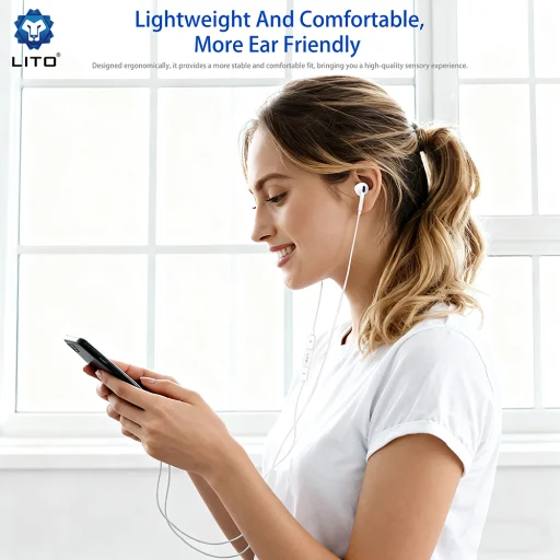 Lito Huzalos Fülhallgató (LF03) - 3.5 mm Jack, Type-C, Sztereó, Half In-ear, HD Mikrofonnal, 1.2m - Fehér - 7