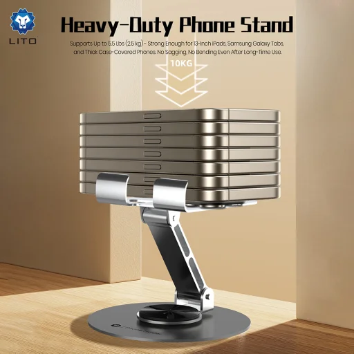 Telefon Tartó (LT-H01) Lito - Összecsukható, 360°-os forgatás, Egykezes működés, Univerzális, Csúszásmentes kialakítás - Szürke - 4