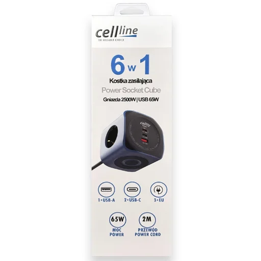 Cellline Power Socket Cube 6 az 1-ben 2500W USB/2xUSB-C 65W kék - 8