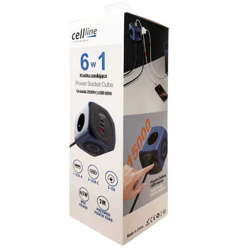Cellline Power Socket Cube 6 az 1-ben 2500W USB/2xUSB-C 65W kék - 9