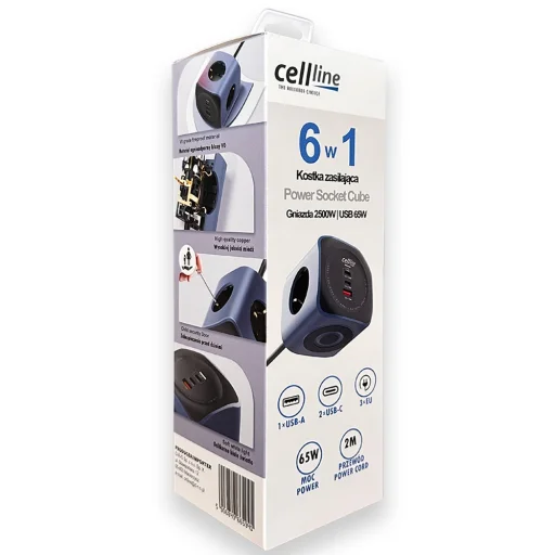 Cellline Power Socket Cube 6 az 1-ben 2500W USB/2xUSB-C 65W kék - 10