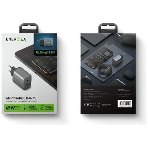 Energea Ampcharge GaN45 2xUSB-C PD/PPS/QC3.0 45W hálózati töltő - szürke - 7