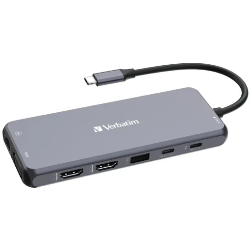 Verbatim Adapter Hub USB-C - 2xHDMI/VGA/Eternet/5xUSB-A/Jack 3.5mm/2xUSB-C/SD/microSD alumínium 32154 - 2