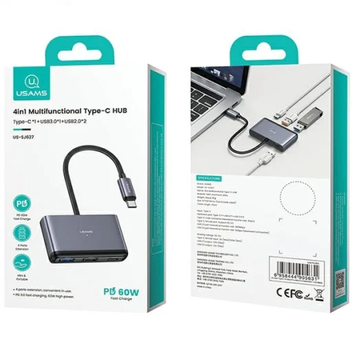 USAMS Adapter HUB 4 az 1-ben 2xUSB 2.0/USB 3.0/USB-C szürke/sötétszürke SJ627HUB01 (US-SJ627) - 6