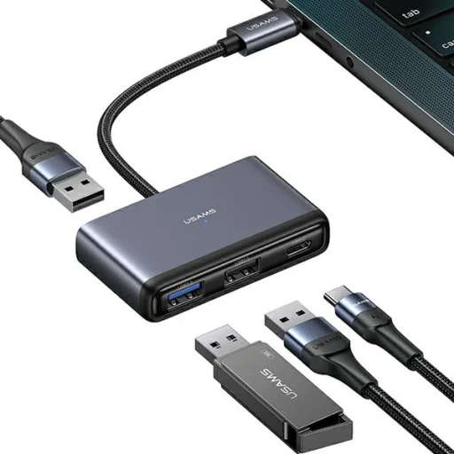 USAMS Adapter HUB 4 az 1-ben 2xUSB 2.0/USB 3.0/USB-C szürke/sötétszürke SJ627HUB01 (US-SJ627) - 1
