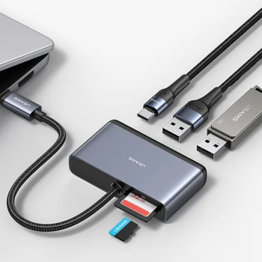 USAMS Adapter HUB 5 az 1-ben USB 2.0/USB 3.0/USB-C/TF/SD szürke/sötétszürke SJ628HUB01 (US-SJ628) - 4