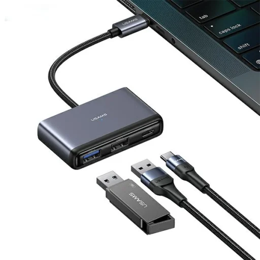 USAMS Adapter HUB 5 az 1-ben USB 2.0/USB 3.0/USB-C/TF/SD szürke/sötétszürke SJ628HUB01 (US-SJ628) - 1