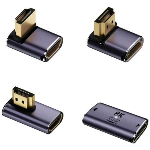 HDMI adapter készlet 4smarts 8K 4 db – felfelé, lefelé, oldalra, kábel összekapcsoló csatlakozó, szürke - 1