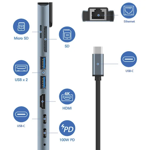 Araree Multi Hub 8w1 AM81 fekete AR60-01379A - 6