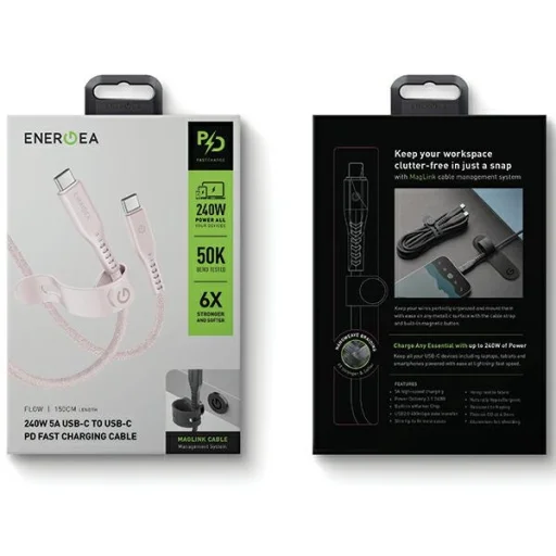 USB-C - USB-C kábel Energea Flow 1.5m Rózsaszín 240W 5A PD Gyors Töltés - 6
