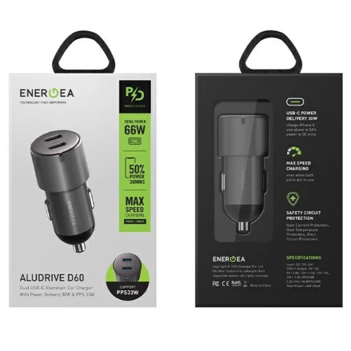 ENERGEA Alu Drive D60 2xUSB-C PD-PPS 66W acél autós töltő - 6