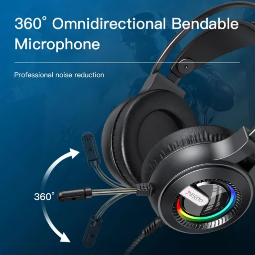 Yesido Vezetékes fejhallgató (EK02) - Jack 3.5mm, Mikrofonnal, RGB LED világítással - Fekete - 7