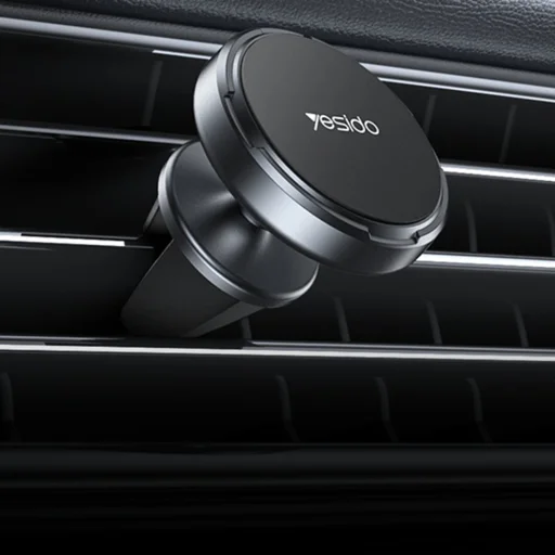 Mini Autós Tartó Yesido C214 - Mágneses, Légbefúvóba szerelhető, Szabad forgás, Cinkötvözet, Csúszásmentes, Univerzális - Fekete - 2