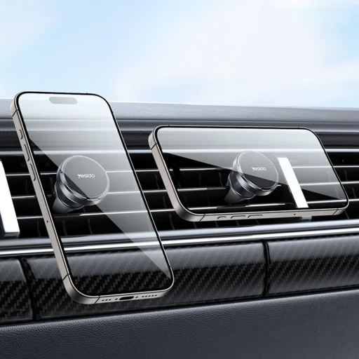 Mini Autós Tartó Yesido C214 - Mágneses, Légbefúvóba szerelhető, Szabad forgás, Cinkötvözet, Csúszásmentes, Univerzális - Fekete - 6