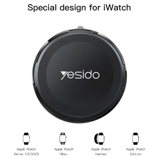 Apple Watch Yesido - Wireless Charger (DS18) - Hordozható, Cinkötvözet, 2.5W - Fekete - 3