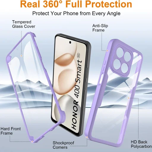 Honor 400 Smart / X7d 4G Lila Techsuit - ColorVerse 360 Series + Kijelzővédő tok - 6