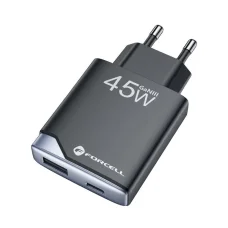 Forcell F-Energy Ultra Slim GaN III hálózati töltő, USB-C + USB-A, PD/QC4.0, 3A/45 W, fekete (B245202(1A1C))