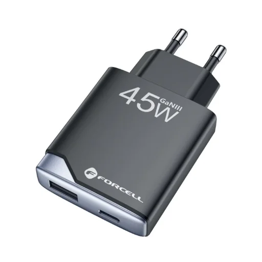 Forcell F-Energy Ultra Slim GaN III hálózati töltő, USB-C + USB-A, PD/QC4.0, 3A/45 W, fekete (B245202(1A1C)) - 1