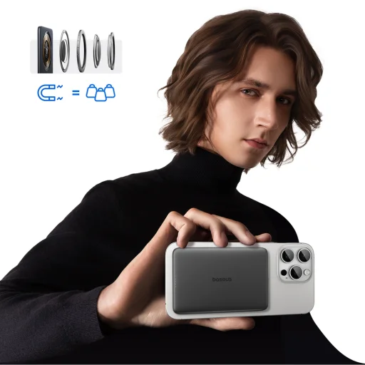 Baseus PicoGo AM41 Ultra-Karcsú 5000mAh 20W MagSafe Kompatibilis Power Bank Baseus Simple USB-C 60W 30cm Kábellel - Fekete - 7