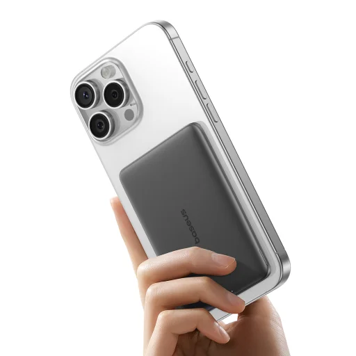 Baseus PicoGo AM41 Ultra-Karcsú 5000mAh 20W MagSafe Kompatibilis Power Bank Baseus Simple USB-C 60W 30cm Kábellel - Fekete - 9