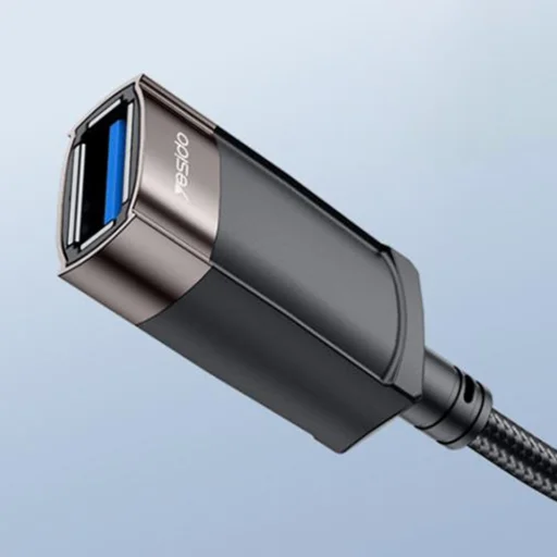 Yesido GS26 Hosszabbító Adapter - USB 2.0, 1.5m Kábel, Fonott, Nagysebességű Átvitel - Szürke - 2