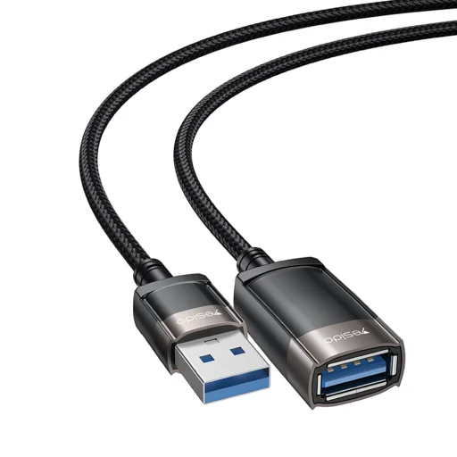 Yesido GS26 Hosszabbító Adapter - USB 2.0, 1.5m Kábel, Fonott, Nagysebességű Átvitel - Szürke - 1