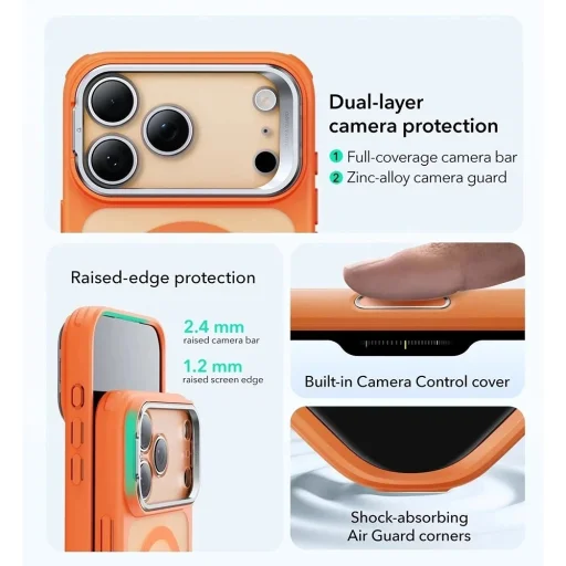 iPhone 17 Pro Frosted Orange ESR Classic Hybrid HaloLock Kickstand tok - 6