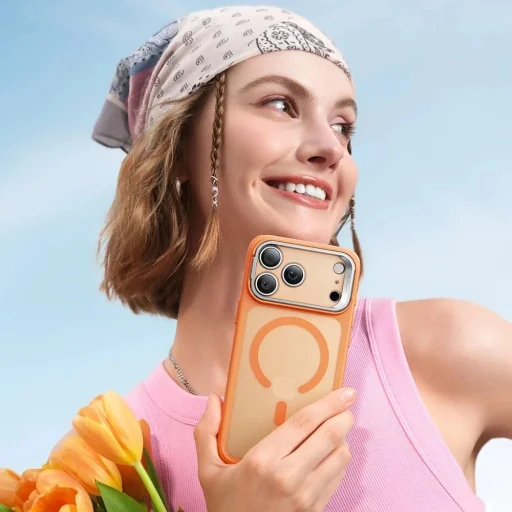 iPhone 17 Pro Frosted Orange ESR Classic Hybrid HaloLock Kickstand tok - 7