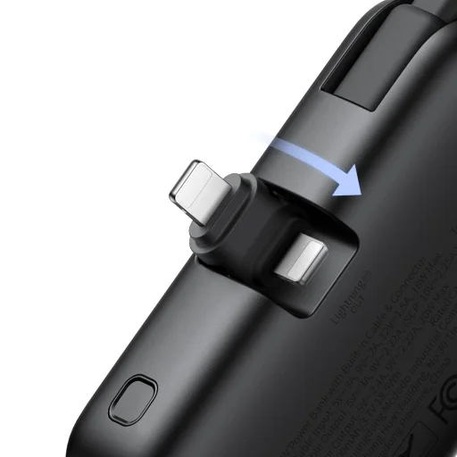 Mcdodo Power Bank FreeKit Series MC-7800 Beépített Kábellel és Lightning Csatlakozóval, 5000mAh, 22.5W - Fekete - 6