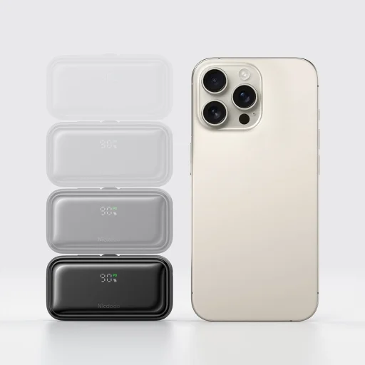 Mcdodo Power Bank FreeKit Series MC-7800 Beépített Kábellel és Lightning Csatlakozóval, 5000mAh, 22.5W - Fekete - 5