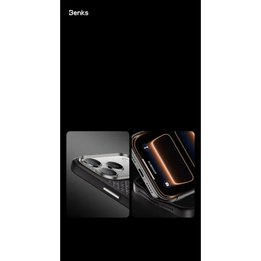 Benks Magnetic Armor Pro Armor Grid Kevlar tok Metal Frame 600D (Y069) iPhone 17 Pro fekete, - 14