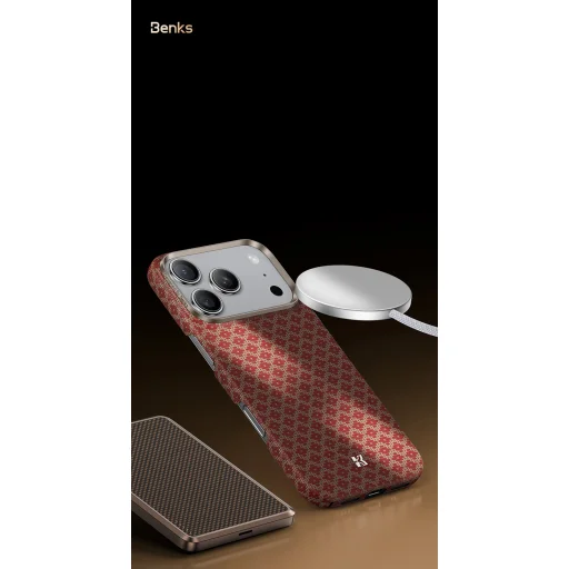 Benks Magnetic Armor Air Armor Grid Kevlar Fliptok Metal Frame 600D (0070) iPhone 17 Pro Max-hoz narancssárga tok - 8