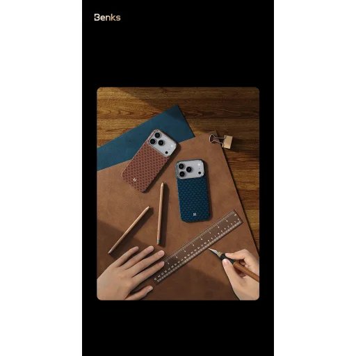 Benks Magnetic Armor Air Armor Grid Kevlar Fliptok Metal Frame 600D (0070) iPhone 17 Pro Max-hoz narancssárga tok - 13