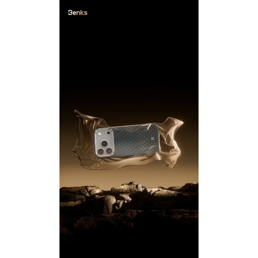 Benks Magnetic Armor Air Armor Grid Kevlar Fliptok Metal Frame 600D (0070) iPhone 17 Pro Max-hoz narancssárga tok - 14