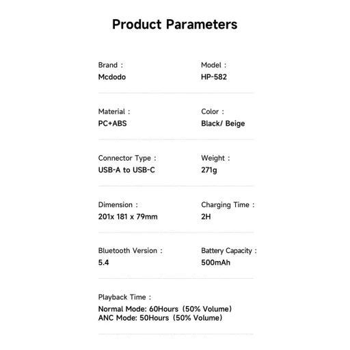 Mcdodo - Vezeték nélküli fejhallgató T03 sorozat (HP-5821) - On-Ear, Bluetooth V5.4, 500mAh, ANC technológia - Bézs - 7