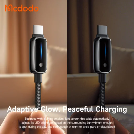 Mcdodo USB-C to USB-C (CA-0100) adatkábel - Auto fényerő-szabályozással, 100W, 5A, 1.2m - Fekete - 6
