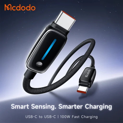 Mcdodo USB-C to USB-C (CA-0100) adatkábel - Auto fényerő-szabályozással, 100W, 5A, 1.2m - Fekete - 4