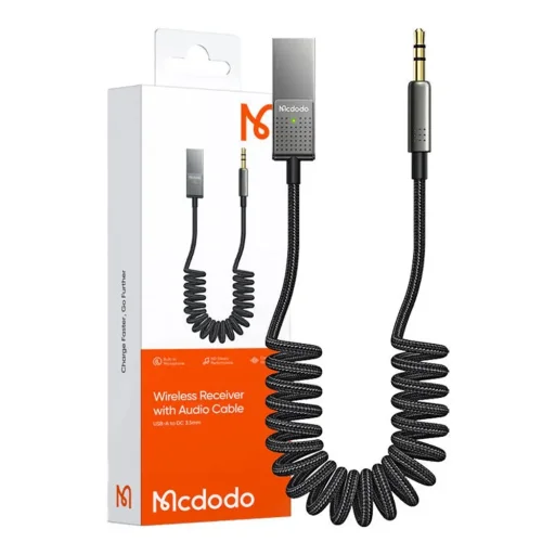 Mcdodo Type-C to Jack 3.5mm Audio Kábel (CA-8700), Spirál Design, Nylon Fonott, 1.7m - Fekete - 7