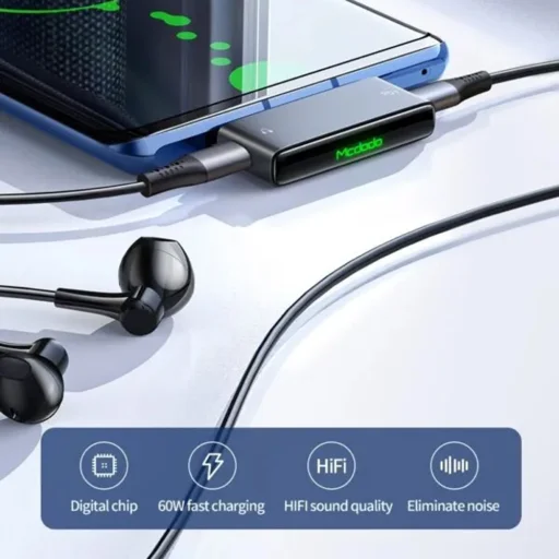 Audio Adapter Mcdodo (CA-7670) - Type-C to 2x Type-C, PD60W Gyors töltés, Hi-Res, DAC chip, Hívásfunkció támogatás - Fekete - 2