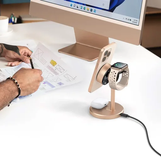 iPhone/iWatch/Earbuds Gold Mcdodo - Wireless Charging Station Black Swan Series (CH-2463) - Mágneses, 22.5W, Qi2 - 2