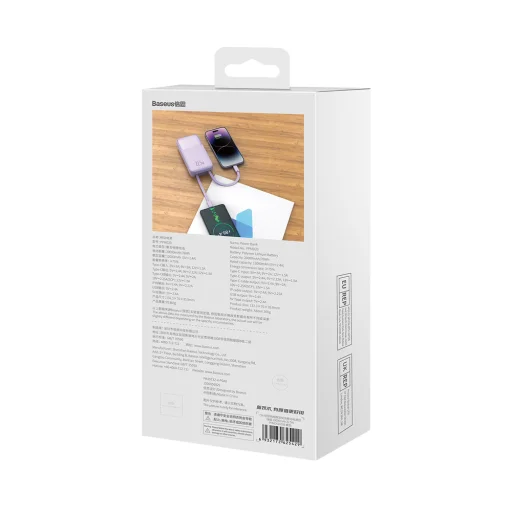 Baseus Comet Series powerbank kijelzővel 20000mAh 22.5W - lila + USB-A / USB-C kábel - 12